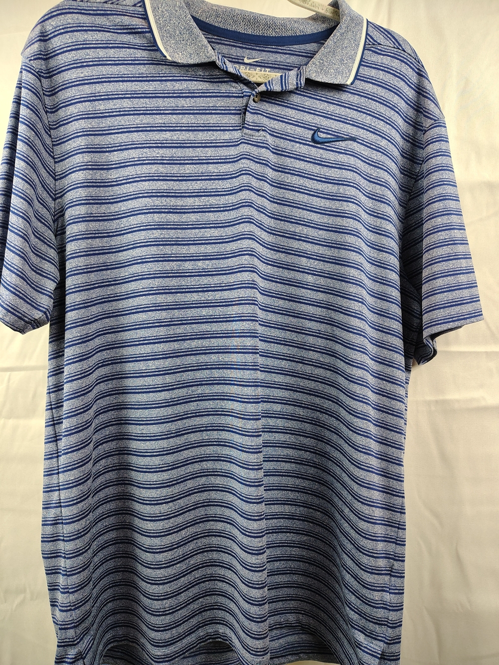 NIKE DRI FIT GOLF POLO MENS LARGE BLUE GRAY STRIPPED BV0269-492 38